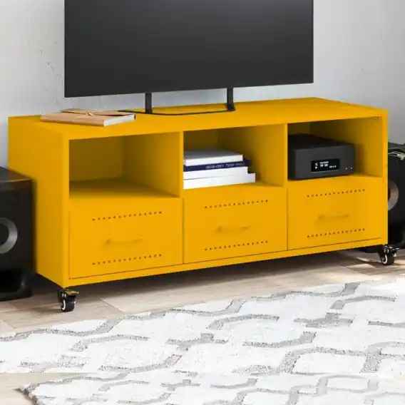 Bezpieczne zakupy Szafka pod telewizor, musztardowa, 100,5x39x43,5 cm, stalowa Lumarko! - Hurtownia wielobranżowa Lumarko